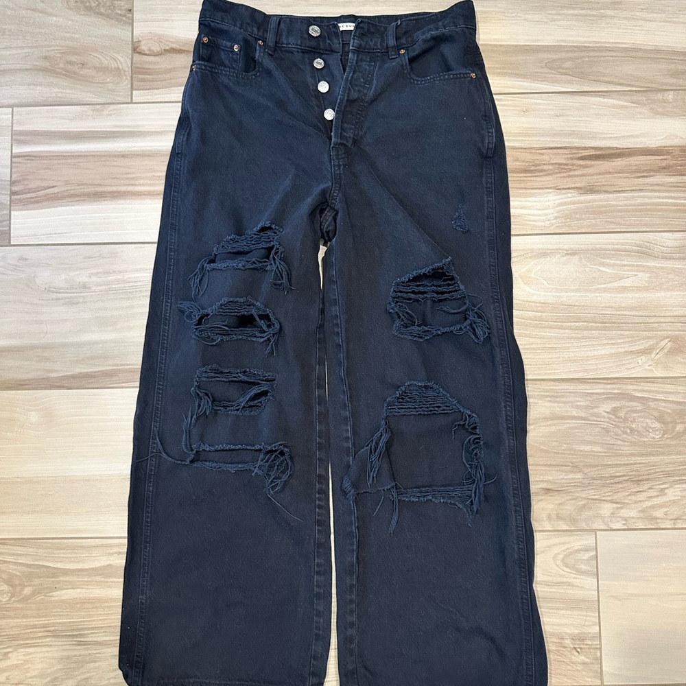 Women’s PacSun Black Flare Wide Leg Jeans Distressed Size 27
